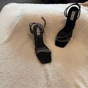 Steve Madden Black Strappy Rhinestone Ankle-Tie Heels